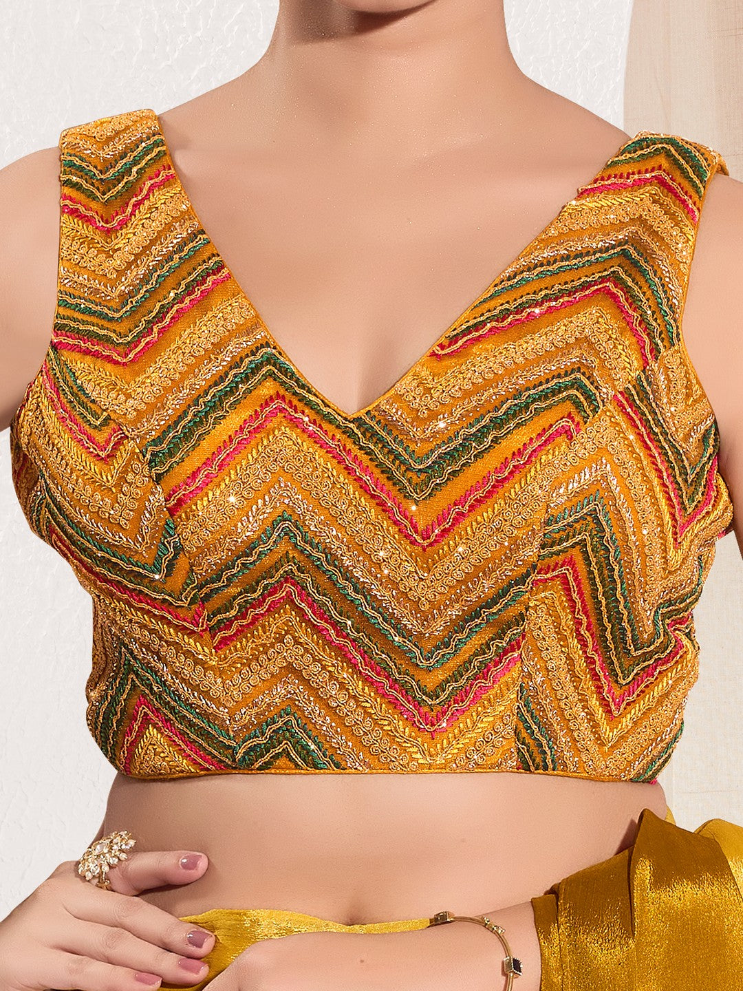 Thread Zari Zig Zag V Neck Pastel Blouse