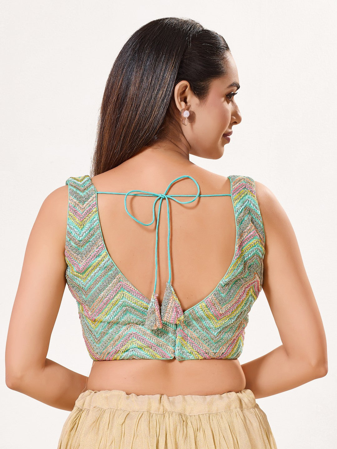 Thread Zari Zig Zag V Neck Pastel Blouse