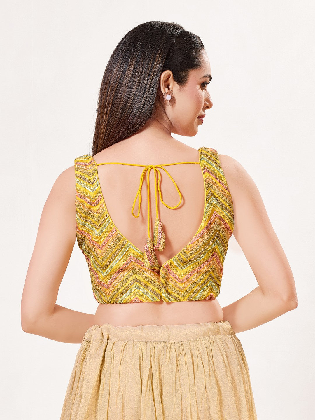 Thread Zari Zig Zag V Neck Pastel Blouse