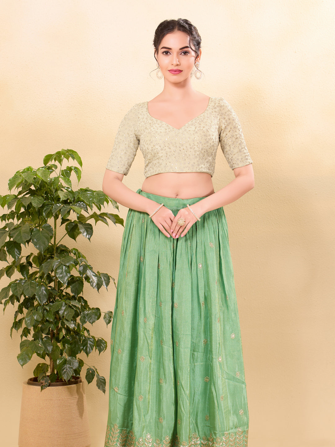 Gold Delicate Embroidery Tissue Blouse