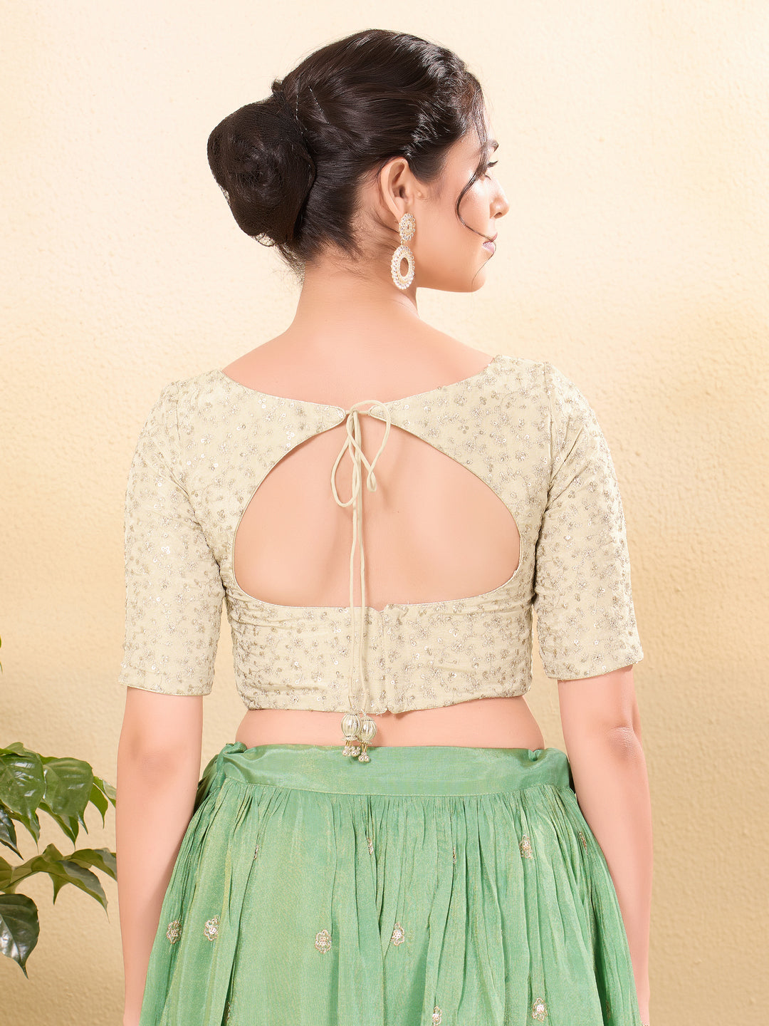 Gold Delicate Embroidery Tissue Blouse