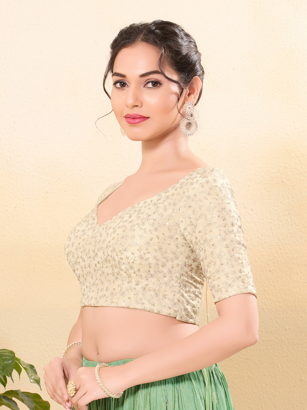Gold Delicate Embroidery Tissue Blouse