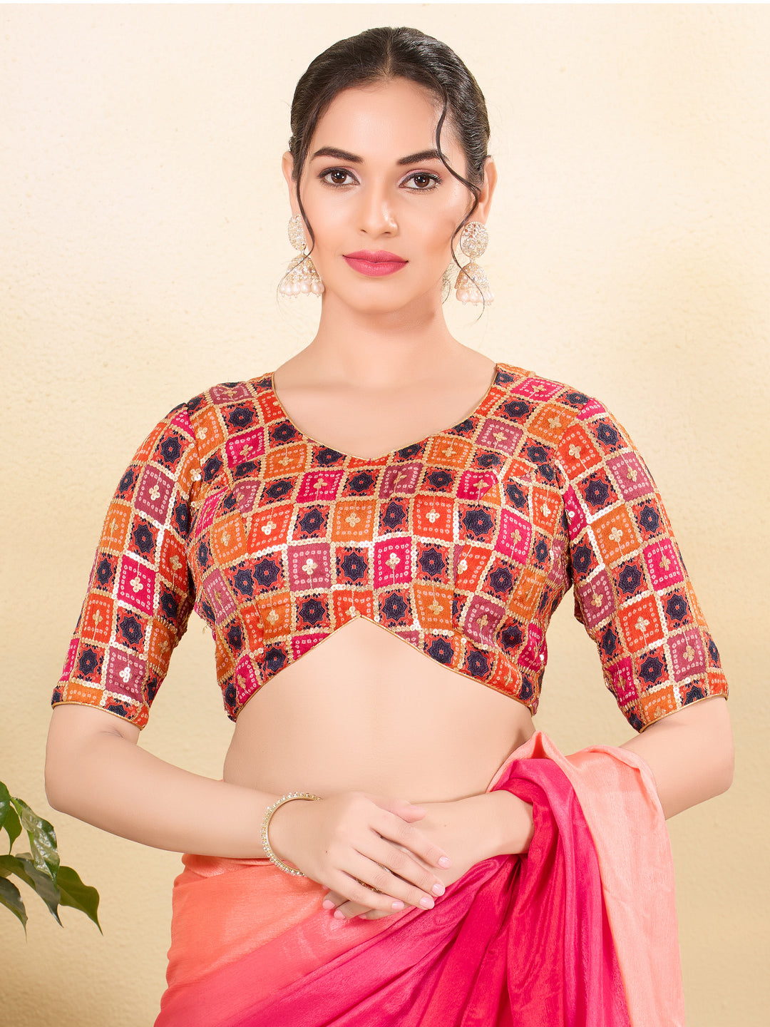 Square Embroidery Sequence Chinon Blouse