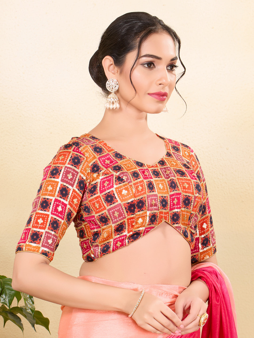 Square Embroidery Sequence Chinon Blouse