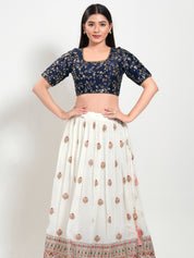 Delicate Embroidery Moti Lace Round Neck Blouse