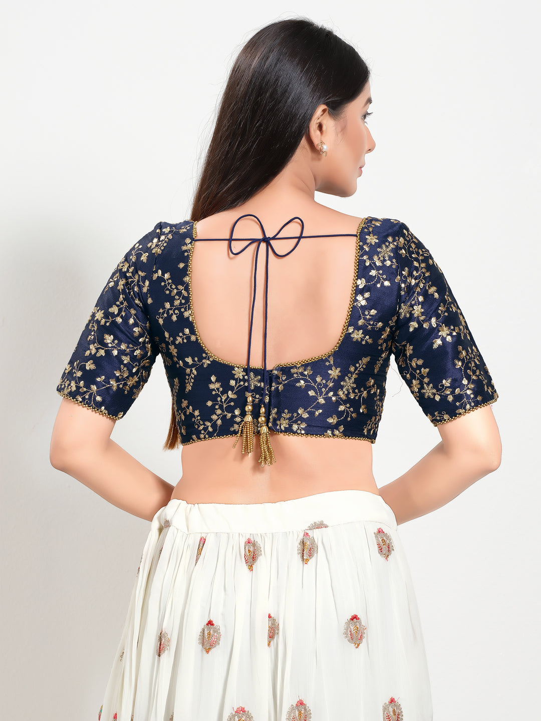 Delicate Embroidery Moti Lace Round Neck Blouse