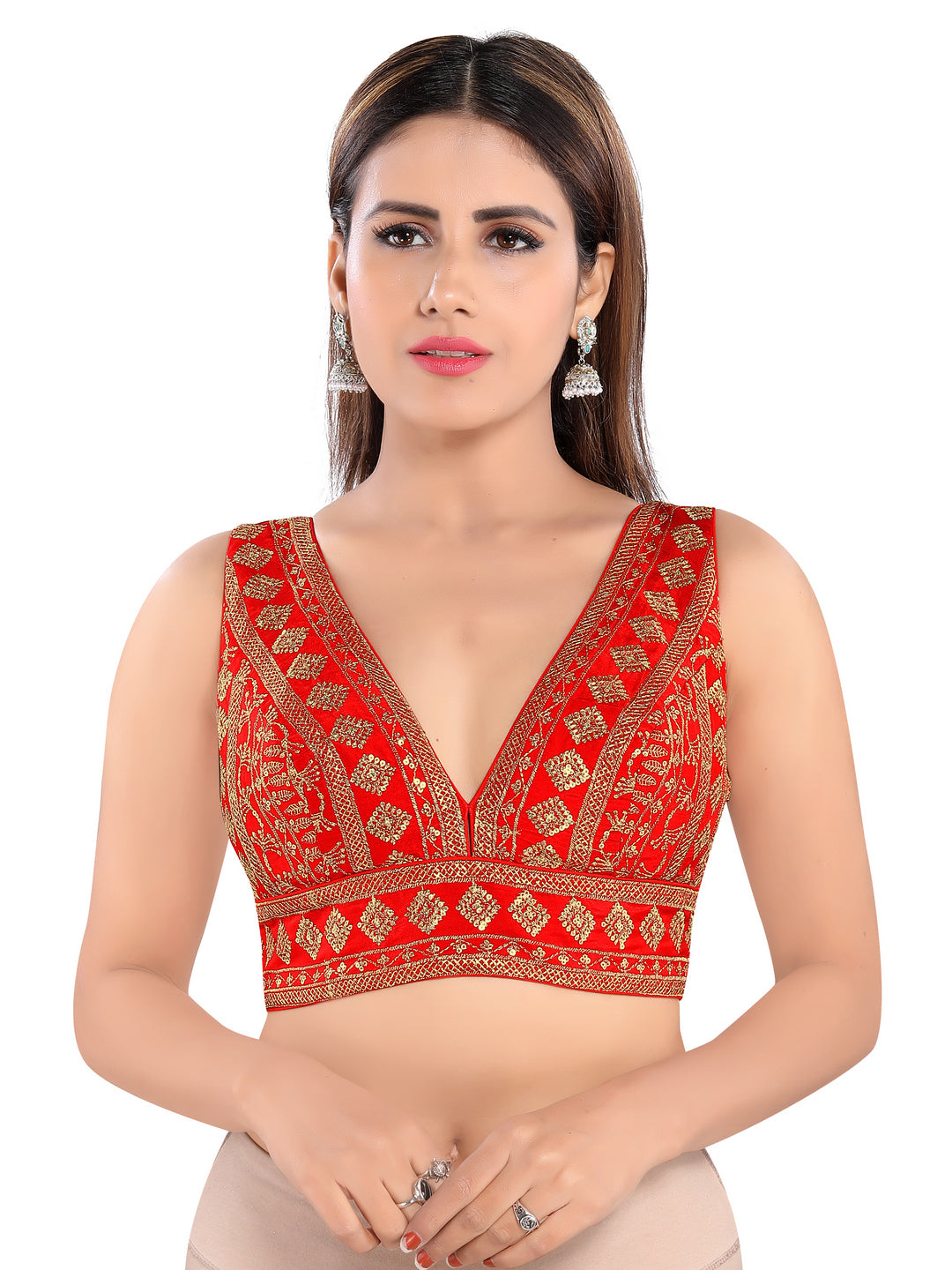Signature V Neck Embroidery Sequence Blouse