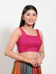Sequence Zig Zah Thread Round Neck Blouise