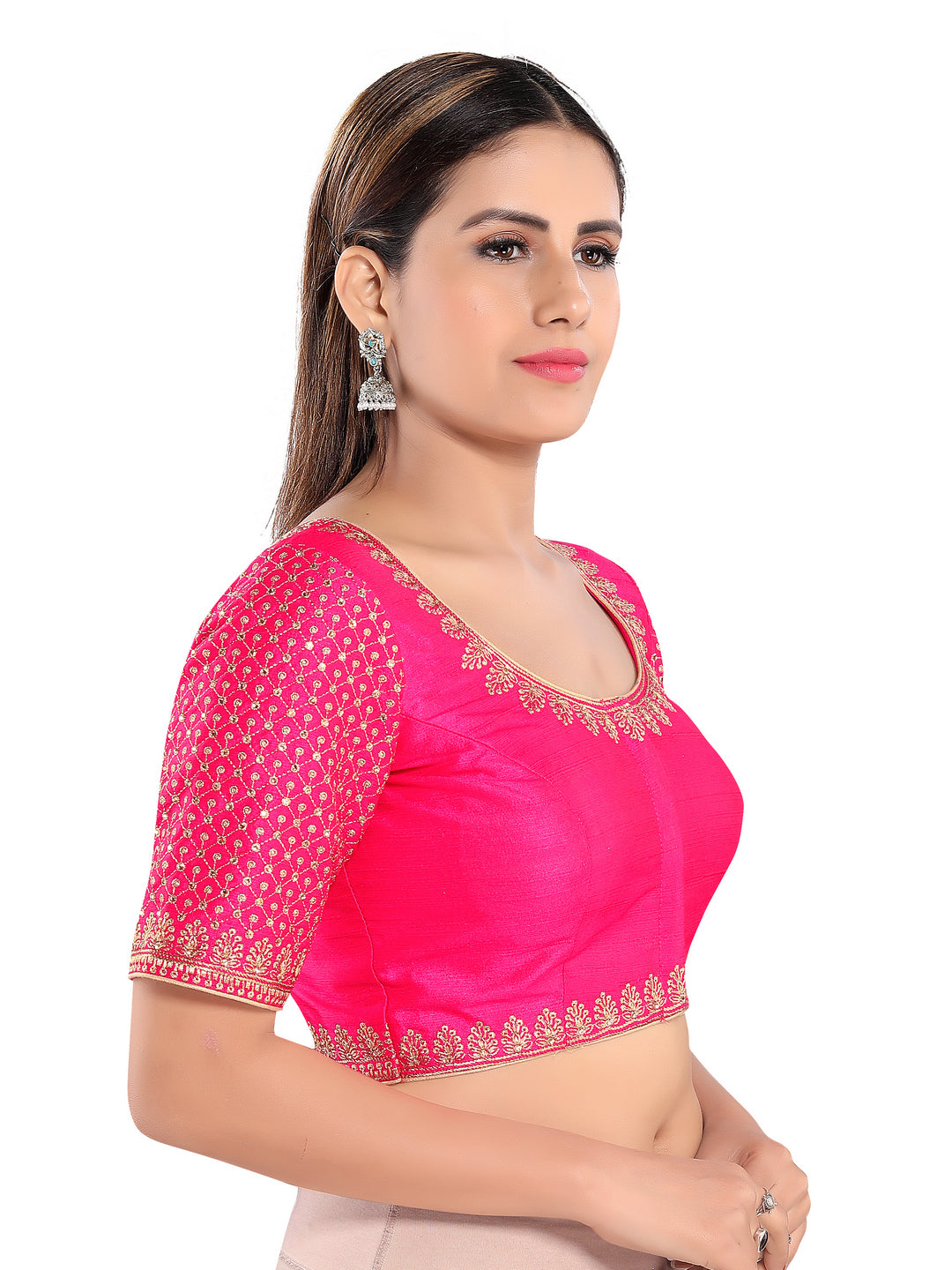 Machine Embroidery Zari Work Silk Blouse