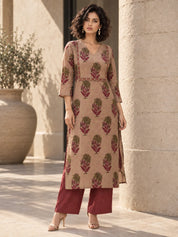 Pink Floral Buta Print Kurta Set in Cotton