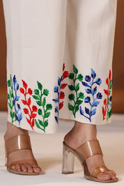Anima Off White Leaf Embroidered Khadi Co-ord set