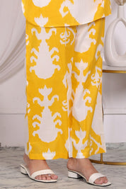 Yellow Abstract Printed Cotton Short Kurta Set