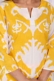 Yellow Abstract Printed Cotton Short Kurta Set