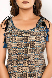Black & Blue Tribal-Inspired Sleeveless Cotton Cambric Kurti