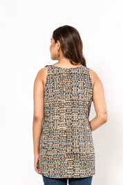 Black & Blue Tribal-Inspired Sleeveless Cotton Cambric Kurti