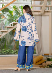 Cream Base Navy Blue Floral Muslin Co-ord Set