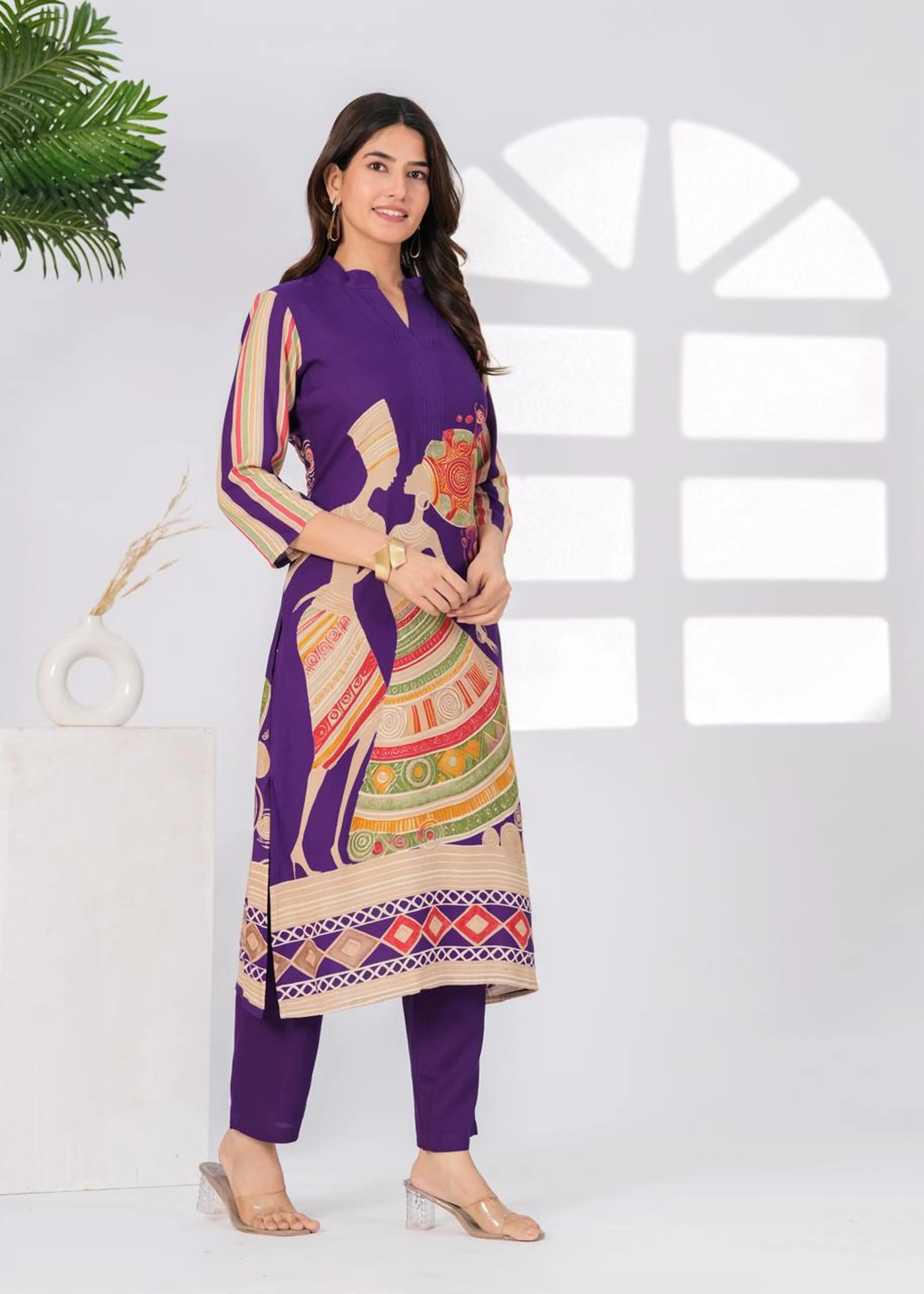 Purple African Print Kurta Set