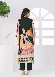 Dark Green African Print Kurta Set