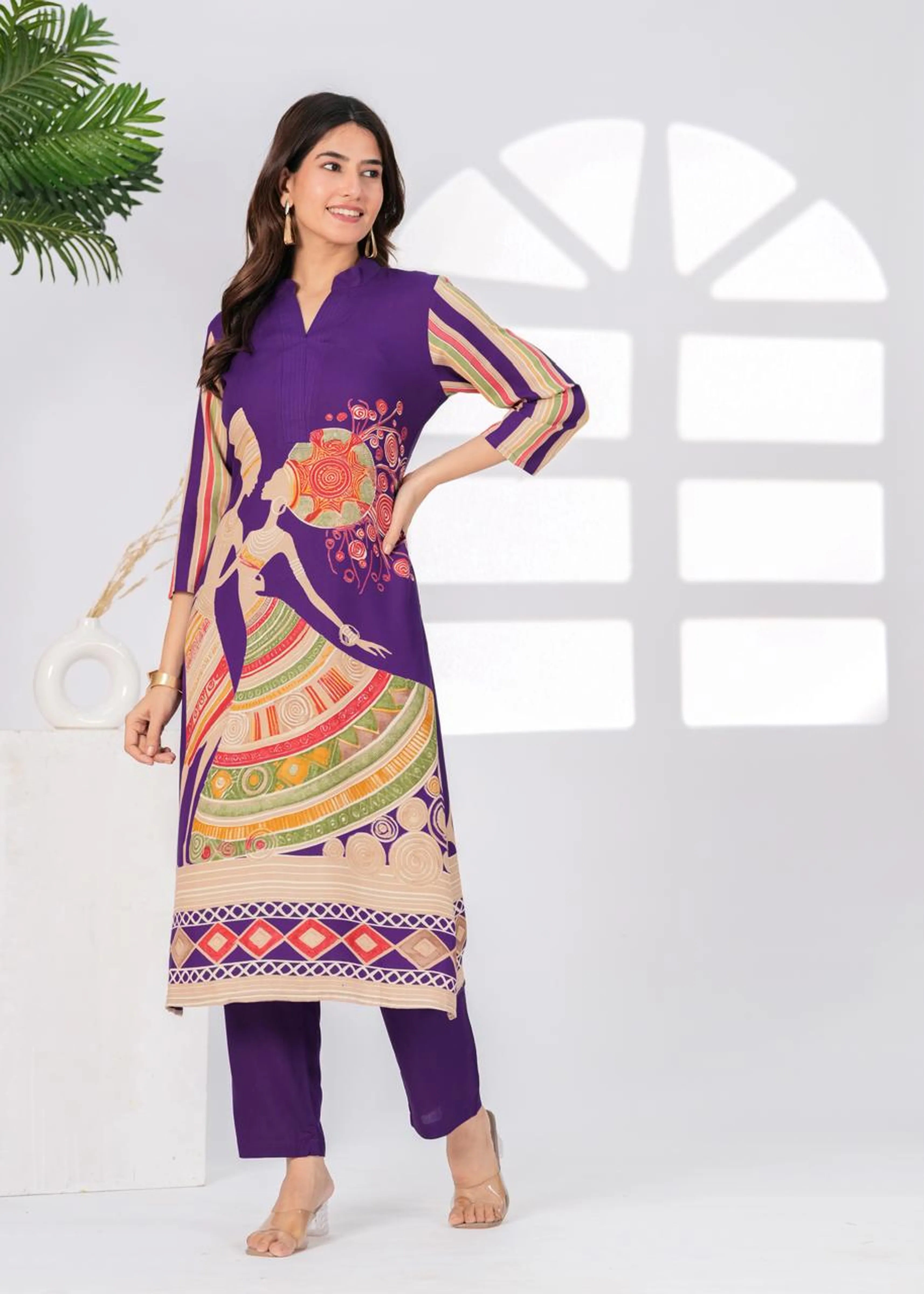 Purple African Print Kurta Set