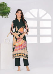 Dark Green African Print Kurta Set
