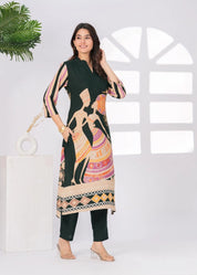 Dark Green African Print Kurta Set