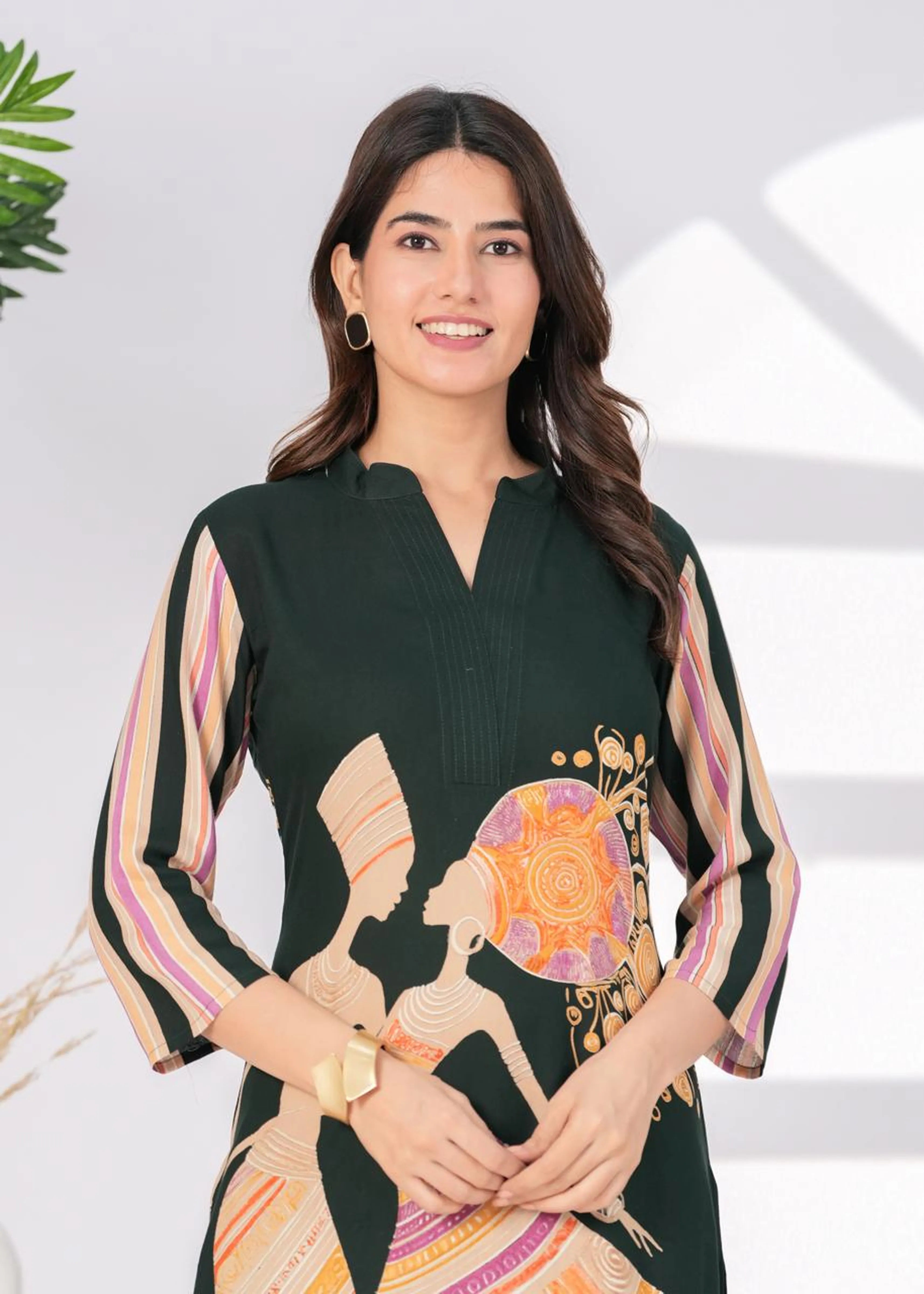 Dark Green African Print Kurta Set