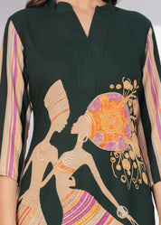 Dark Green African Print Kurta Set