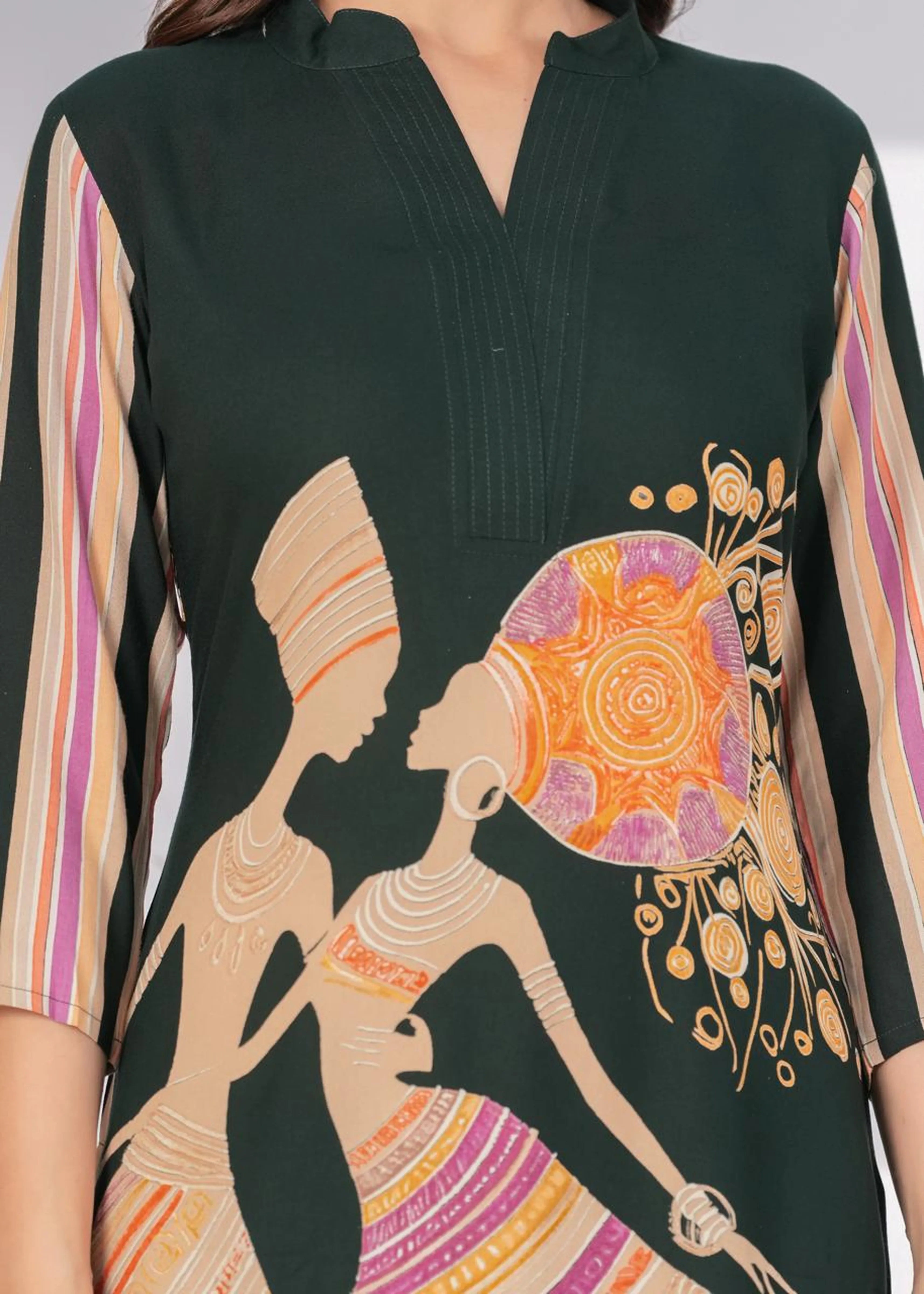 Dark Green African Print Kurta Set