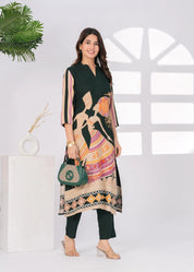 Dark Green African Print Kurta Set