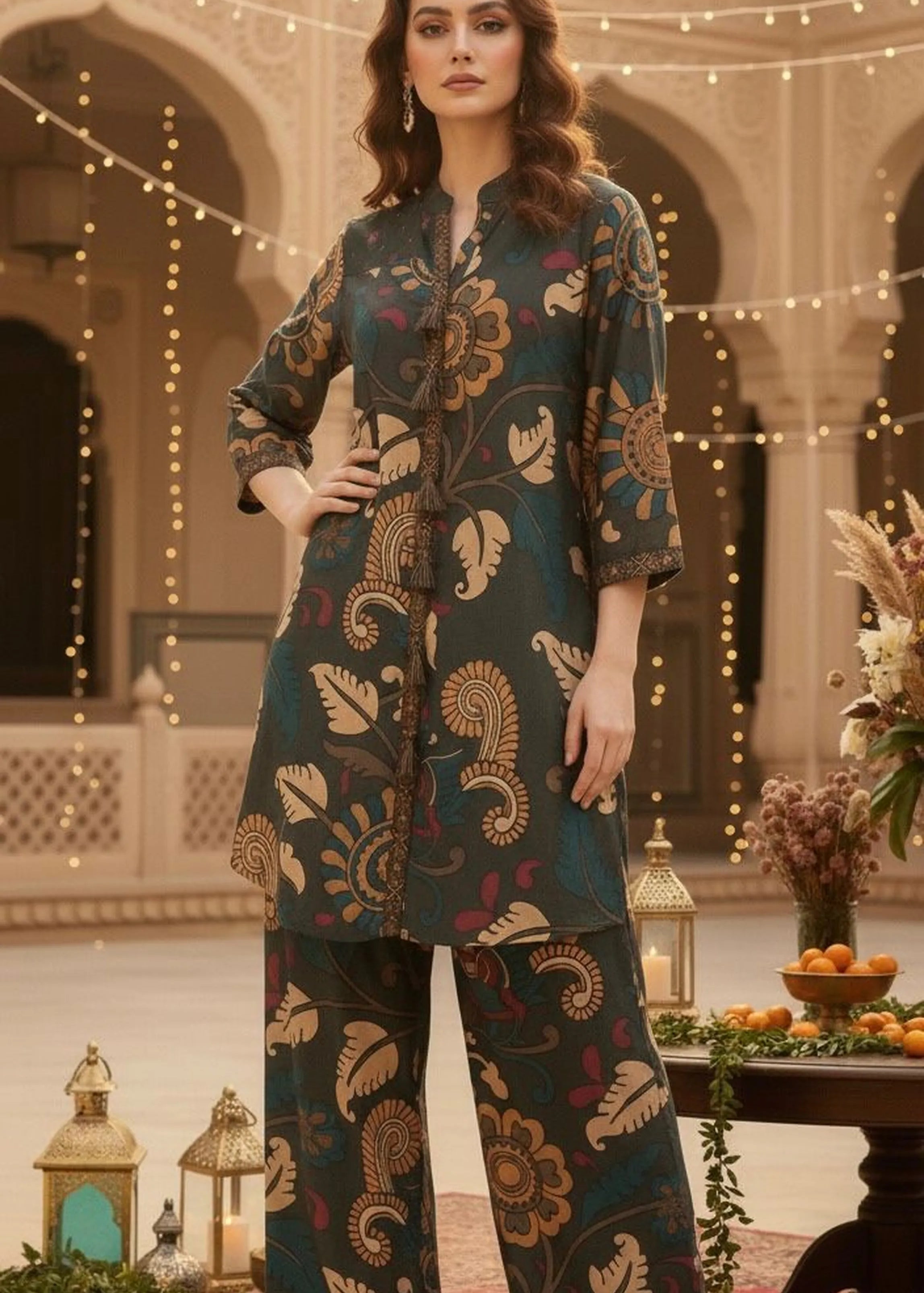 Moss Green Tassel Detailed Co-ord Set in Muslin