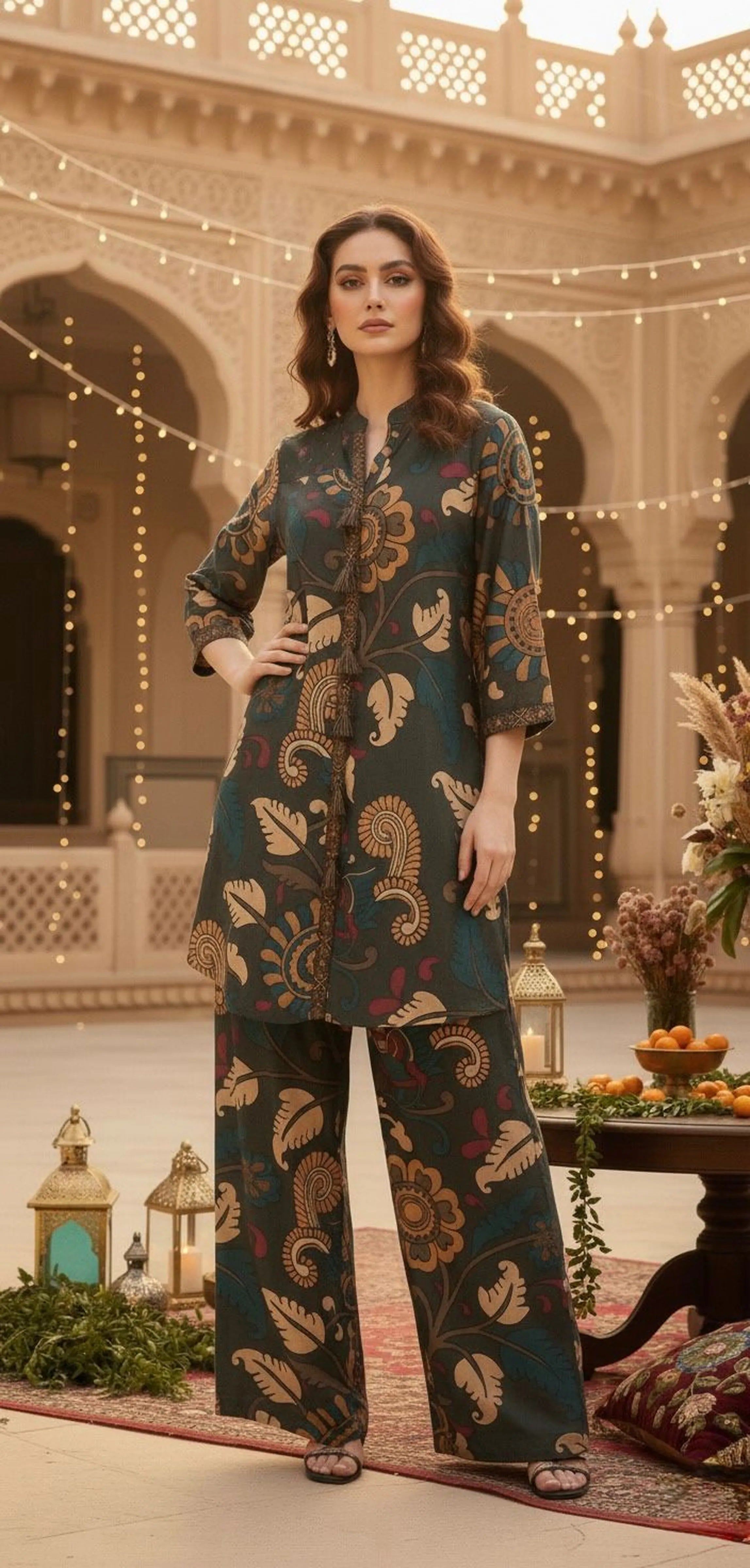 Moss Green Tassel Detailed Co-ord Set in Muslin