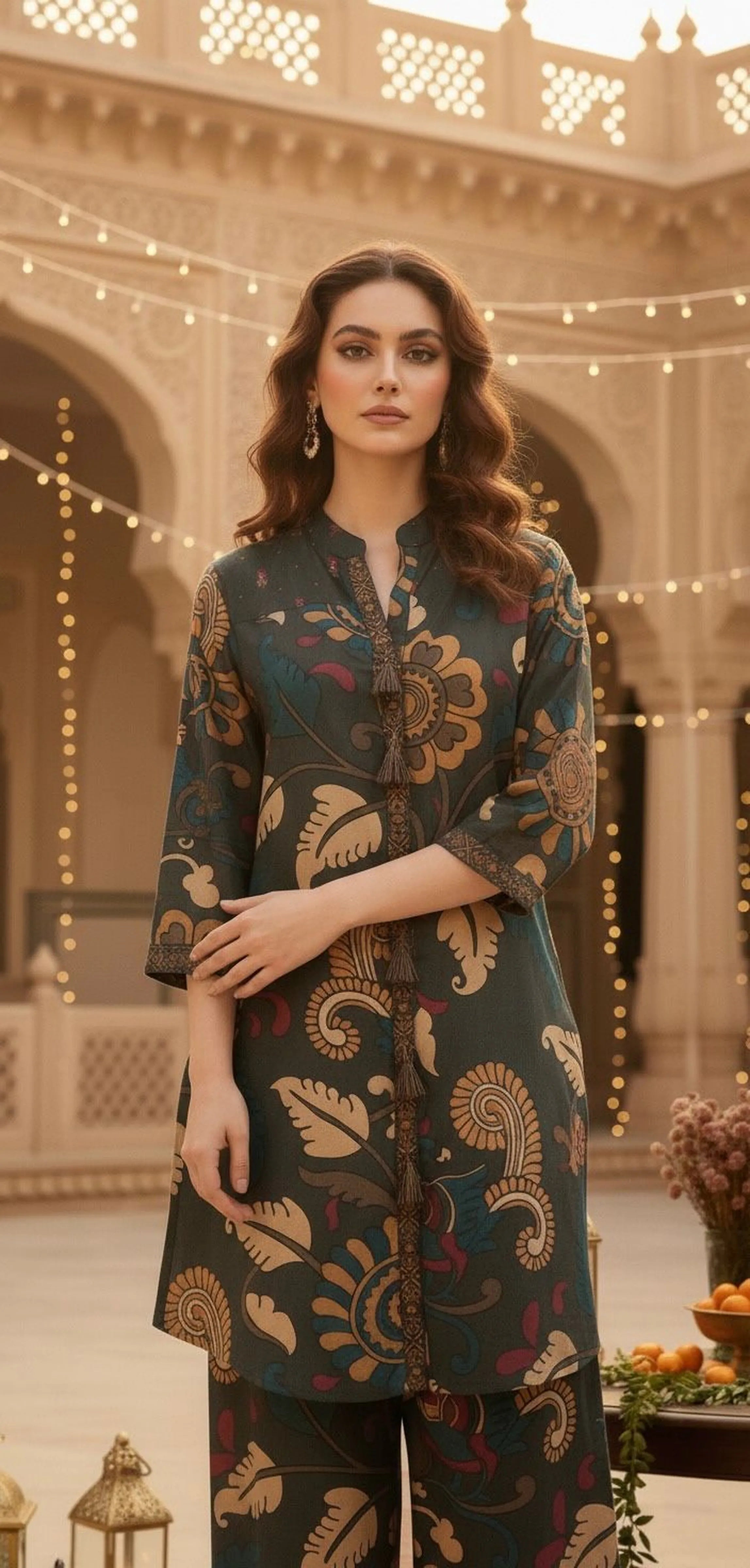 Moss Green Tassel Detailed Co-ord Set in Muslin