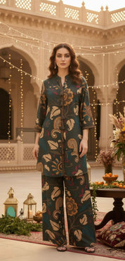 Moss Green Tassel Detailed Co-ord Set in Muslin