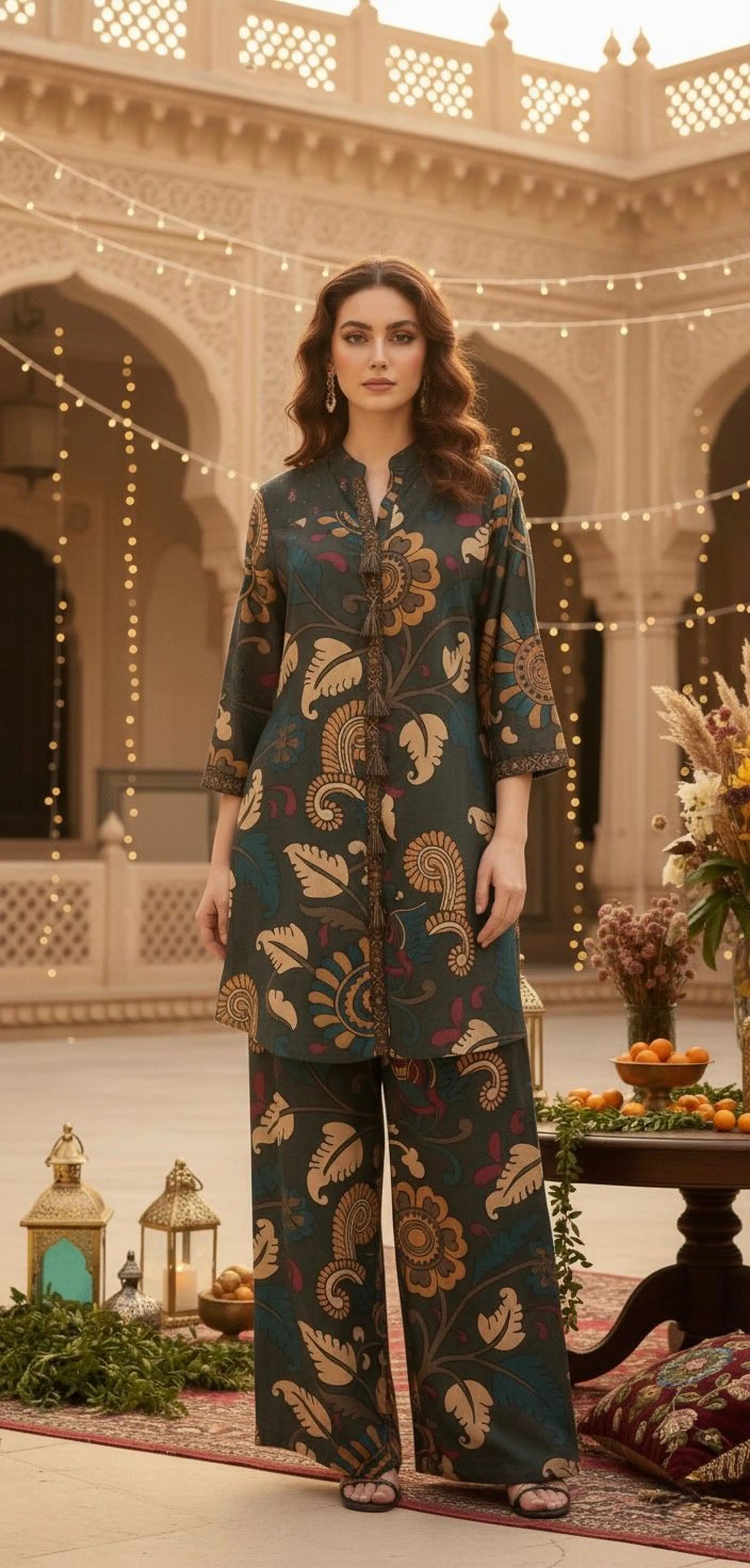 Moss Green Tassel Detailed Co-ord Set in Muslin