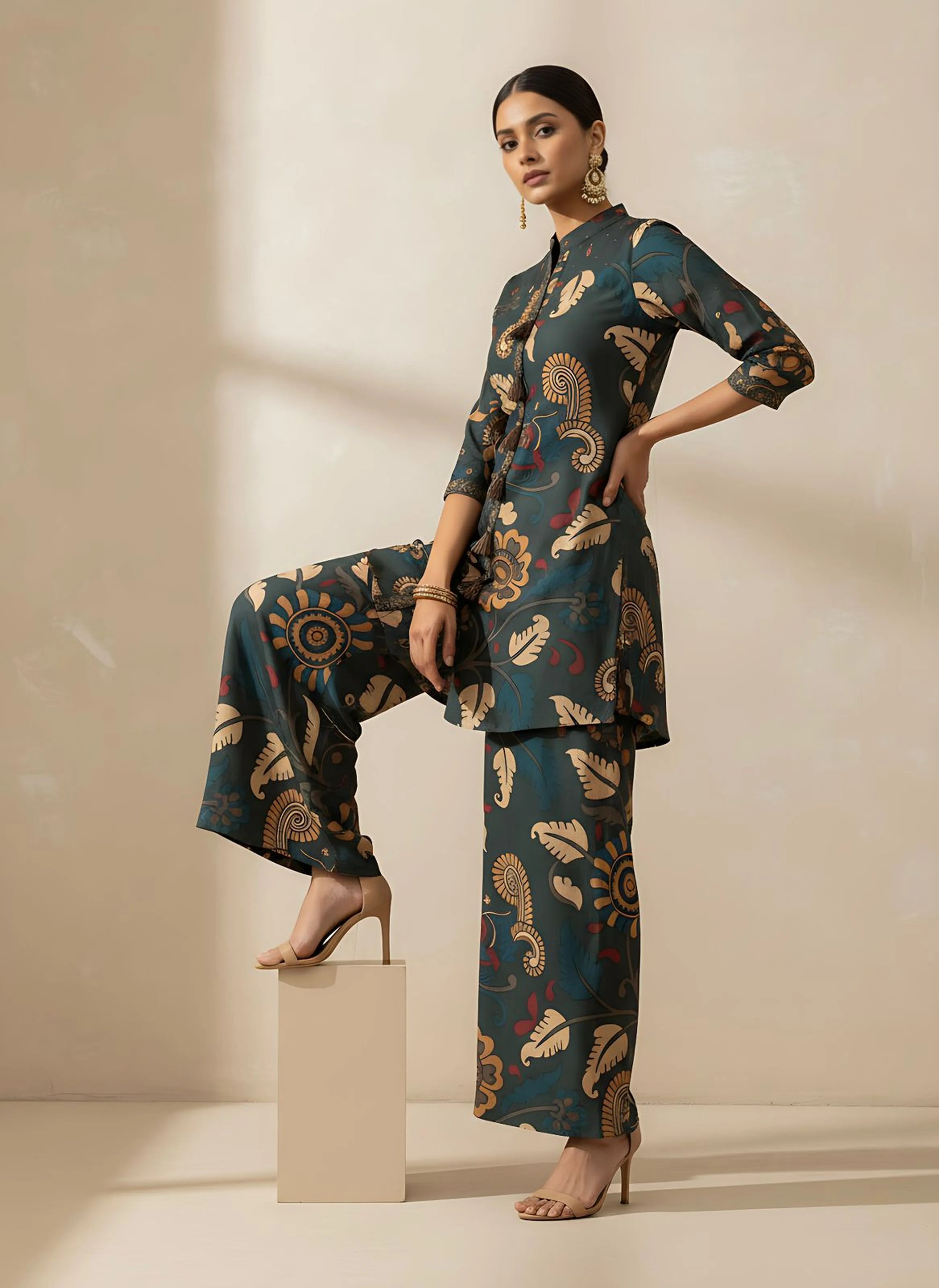 Moss Green Tassel Detailed Co-ord Set in Muslin