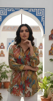 Multicolour Botanical Print Crepe Shirt