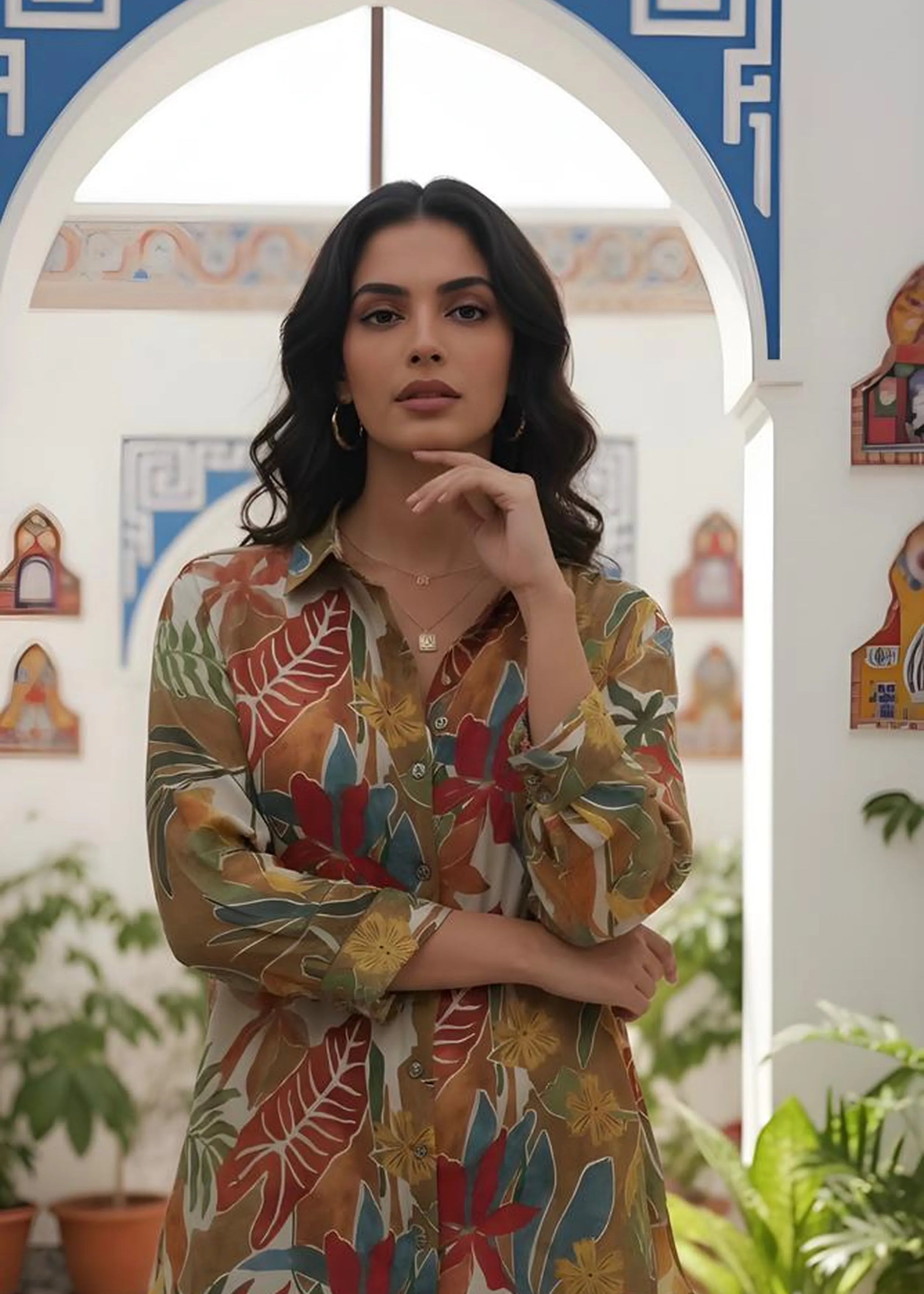 Multicolour Botanical Print Crepe Shirt