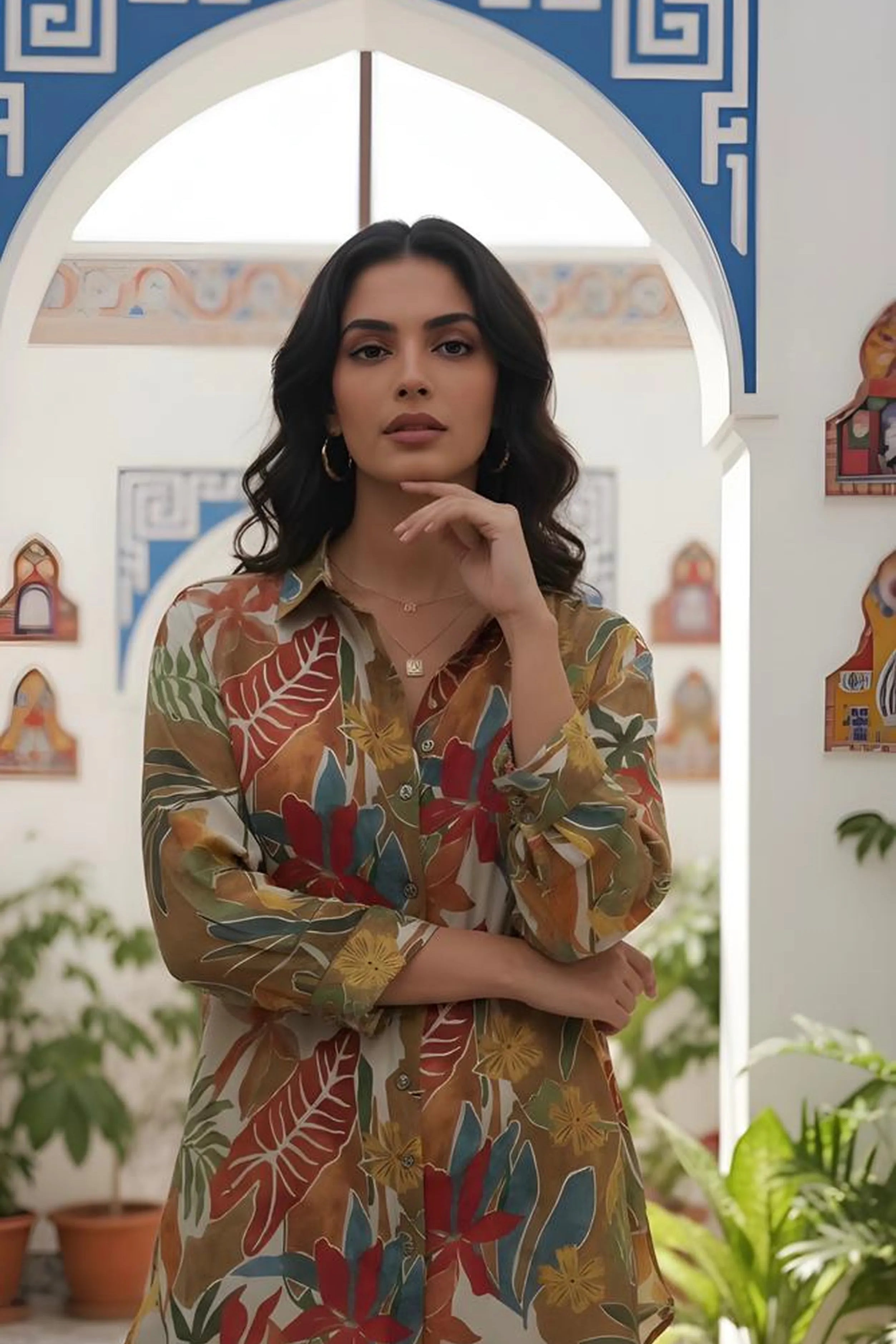 Multicolour Botanical Print Crepe Shirt