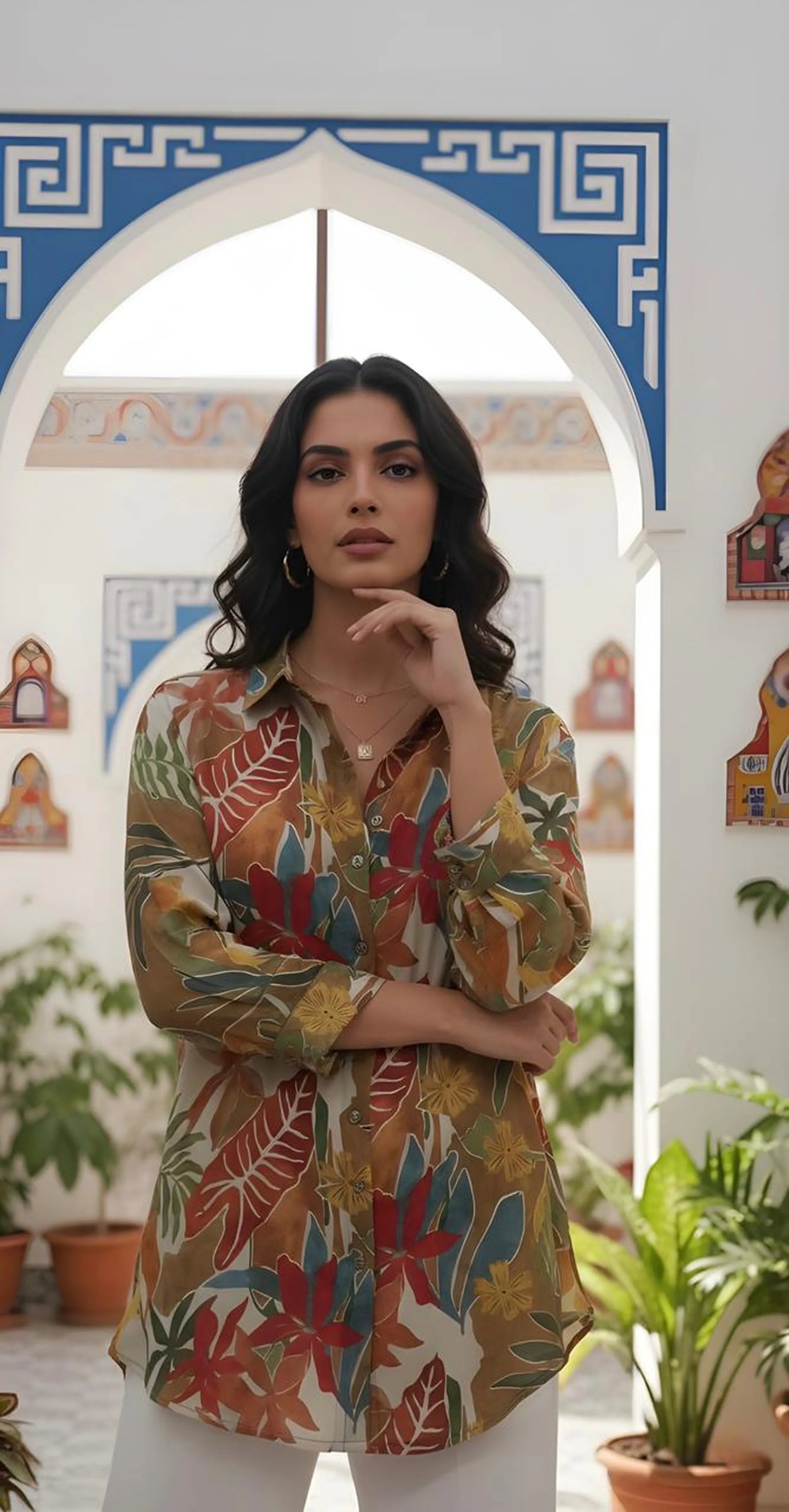 Multicolour Botanical Print Crepe Shirt