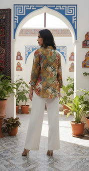 Multicolour Botanical Print Crepe Shirt
