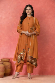 Orange Embroidered Kurta Set With Mul Chanderi Dupatta
