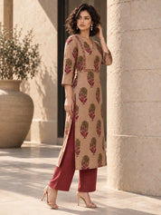 Pink Floral Buta Print Kurta Set in Cotton