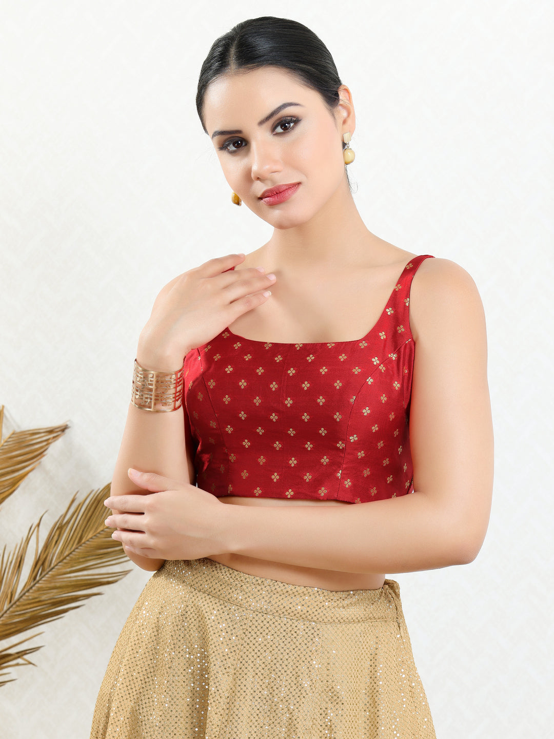 Signature Round Neck Butti Sleeveless Blouse