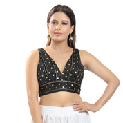 Velvet Sequence Lines V Neck Blouse