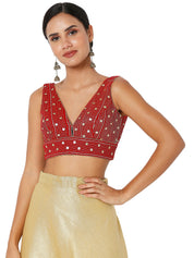 Velvet Sequence Lines V Neck Blouse