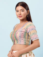 Multi Checks South Indian Saree Front Open Blouse