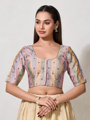Multi Checks South Indian Saree Front Open Blouse