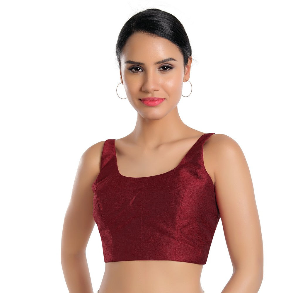 Dupion Silk Round Neck Sleeveless Blouse