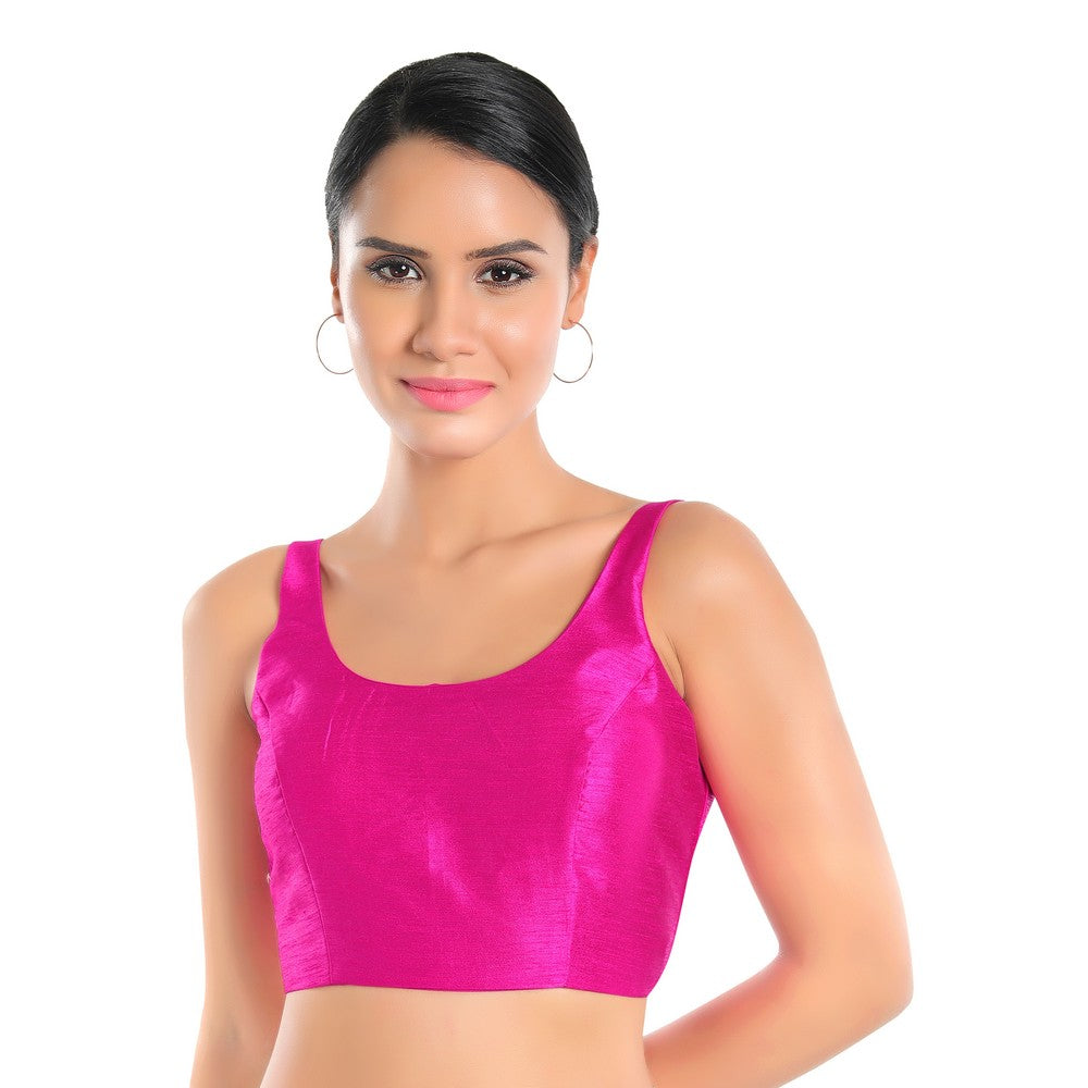 Dupion Silk Round Neck Sleeveless Blouse