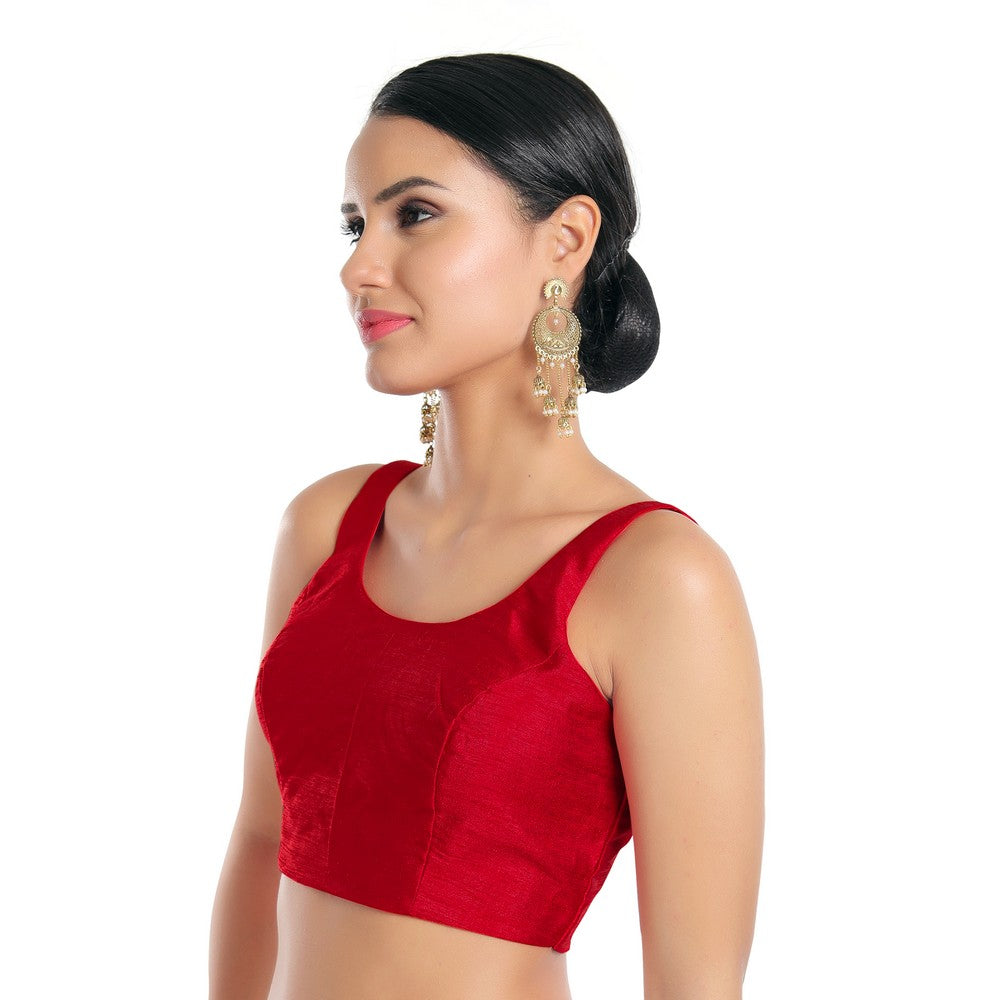 Dupion Silk Round Neck Sleeveless Blouse